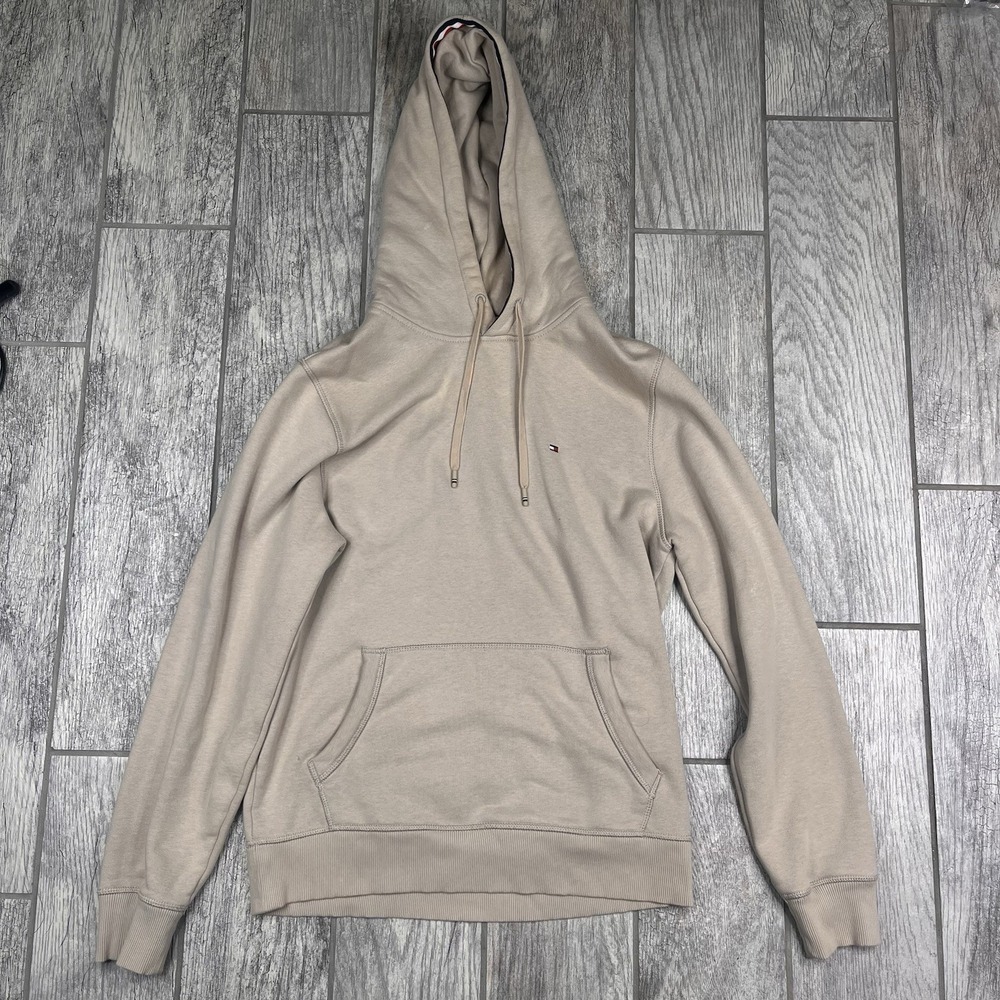 Tommy Hilfiger Men's Hoodie Sweatshirt Pullover Cream Off White Size M Logo‎